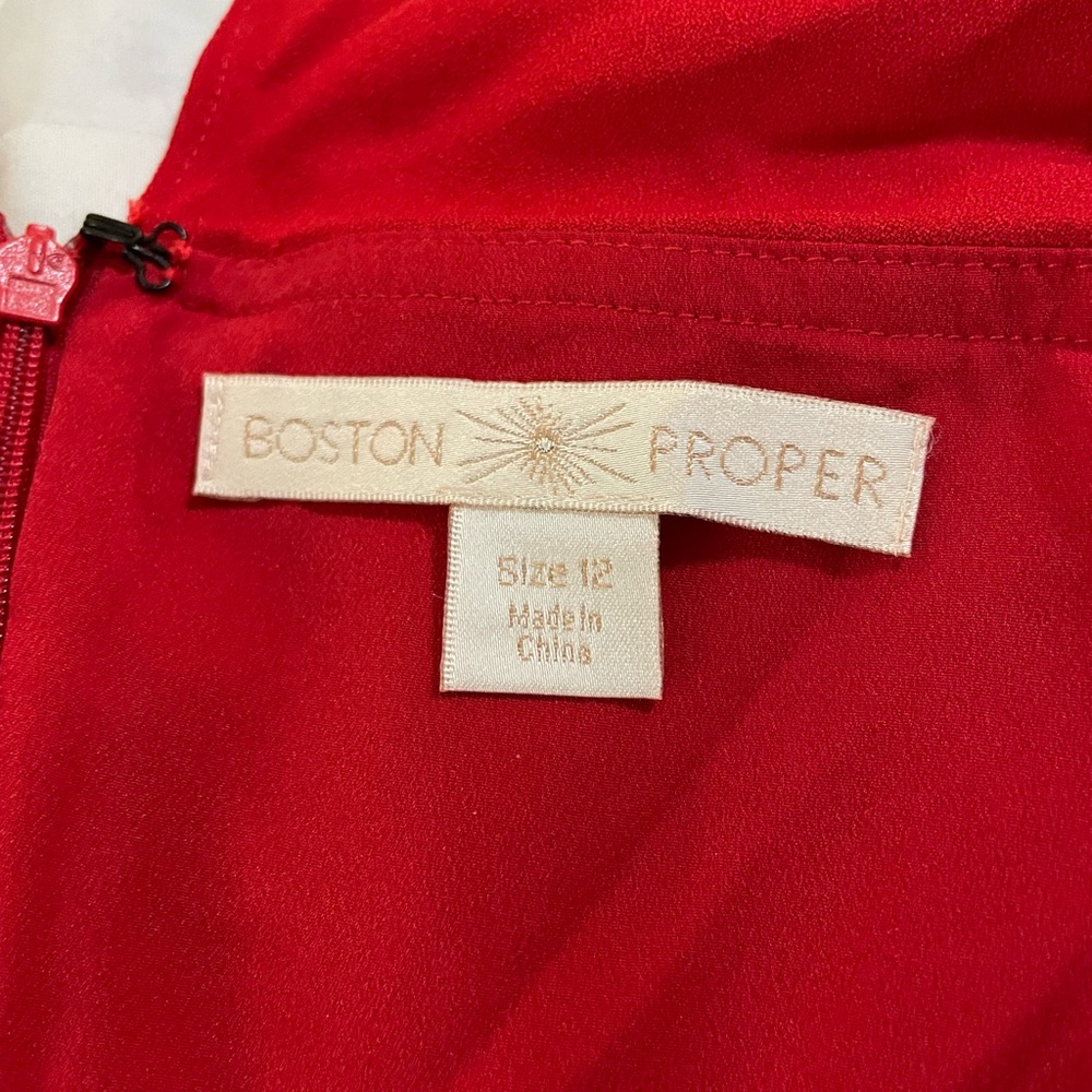 Boston Proper Red Midi Dress Size 12 on off shoulder ruffles spandex stretch - Picture 10 of 16